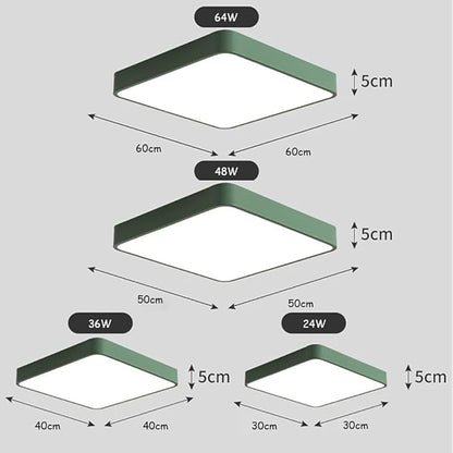LED Ceiling Light Fixture,20 Inch Modern Square Recessed Ceiling Lights,48W 3000K-6000K Dimmable Light,Green Close to Ceiling Lighting Flush Mount for Bedroom Living Room Ceiling Lamp