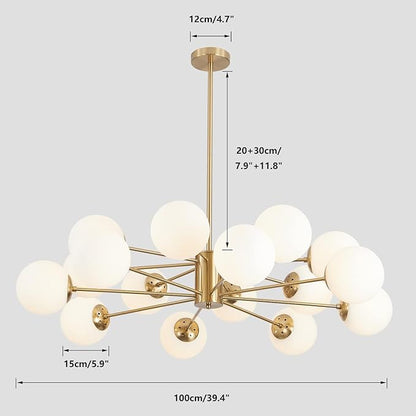KCO Lighting Brushed Brass Chandelier Mid Century Modern Sputnik Chandelier Light Fixture Globe Flush Mount Ceiling Light Milk Glass Chandelier Gold Kitchen Island Lighting Fixture