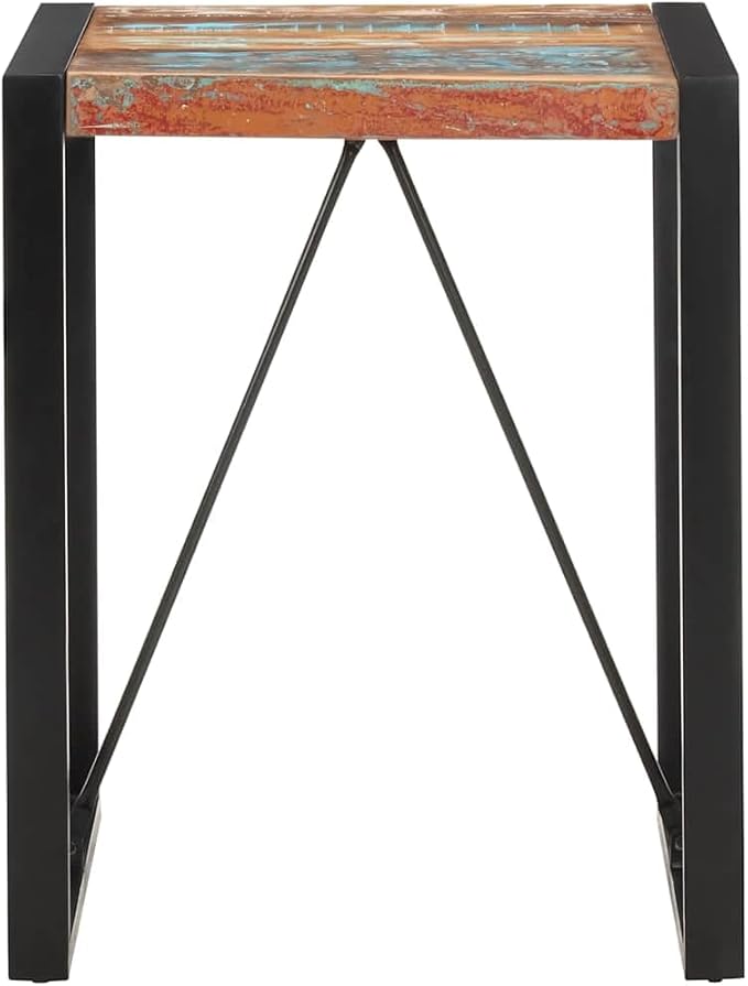 Small Dining Table 23.6 x 23.6 in Square Reclaimed Wood Top & Black Steel Frame Compact for Kitchen Breakfast Nook Bistro Bar or Small Space Dining Room