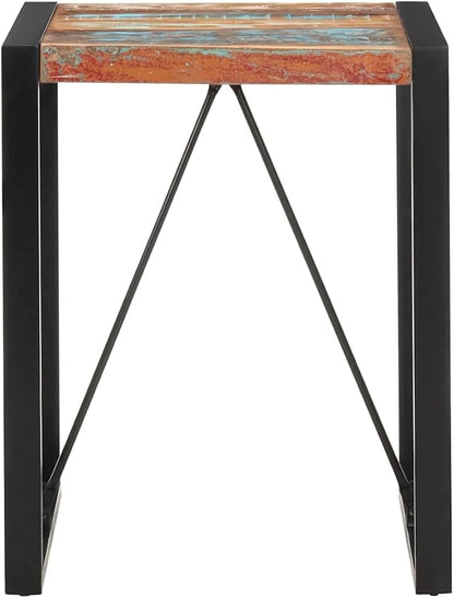 Industrial Dining Table, Square Solid Reclaimed Wood, Weathered Finish, 23.6x23.6x29.5in, Powder-Coated Steel Frame, Kitchen & Dining Room