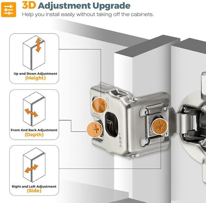HOME EDIT 60 Pack 30 Pairs 1-3/8 inch Overlay Soft Close Cabinet Hinges for Kitchen, Stainless Steel Three-Way Adjustable, Concealed Self-Closing Door Hinges