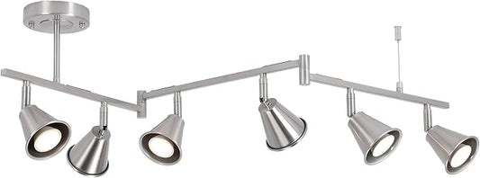 SEEBLEN 6-Light Modern Track Lighting Fixtures Ceiling, Flexible Foldable Arm and Rotatable Light Head,Nickel Kitchen Track Lighting for Kitchen Islands, Dining Rooms, Bars, Closets, Workbenches.