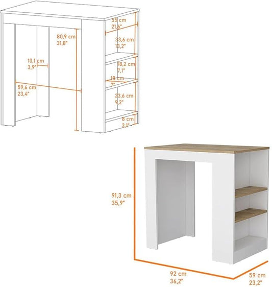 36" Counter Height Extendable Dining Table, Work Island with Spacious Top, Kitchen Island Table with Side Shelves for Kitchen, White