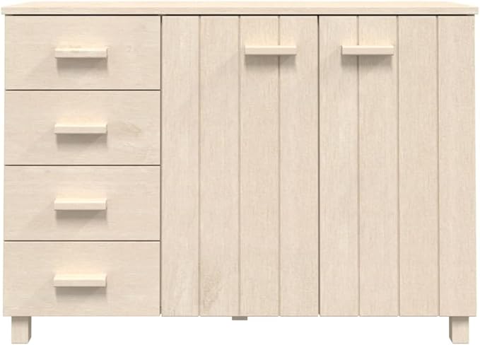 Honey Brown Pine Sideboard Buffet Cabinet 44.5" Wide 4-Drawer 2-Door Wine Bar Liquor Storage for Dining Room Living Room Entryway