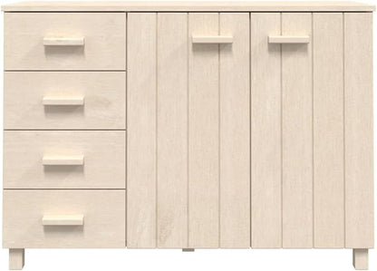 Honey Brown Pine Sideboard Buffet Cabinet 44.5" Wide 4-Drawer 2-Door Wine Bar Liquor Storage for Dining Room Living Room Entryway
