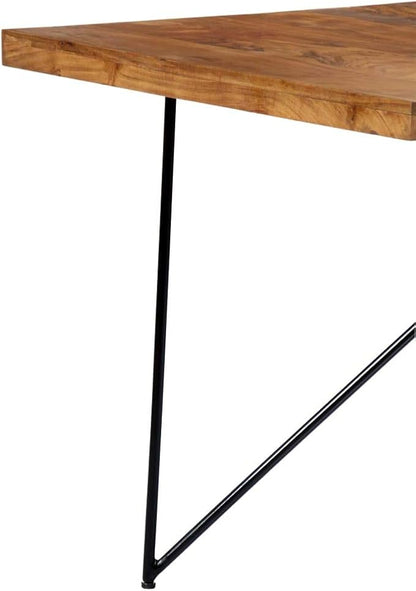 Industrial Dining Table, Natural Solid Acacia Wood, Black Steel Legs, 70.9x35.4 Inch, Rectangular Kitchen & Dining Room Furniture, Modern Farmhouse Dinner Table