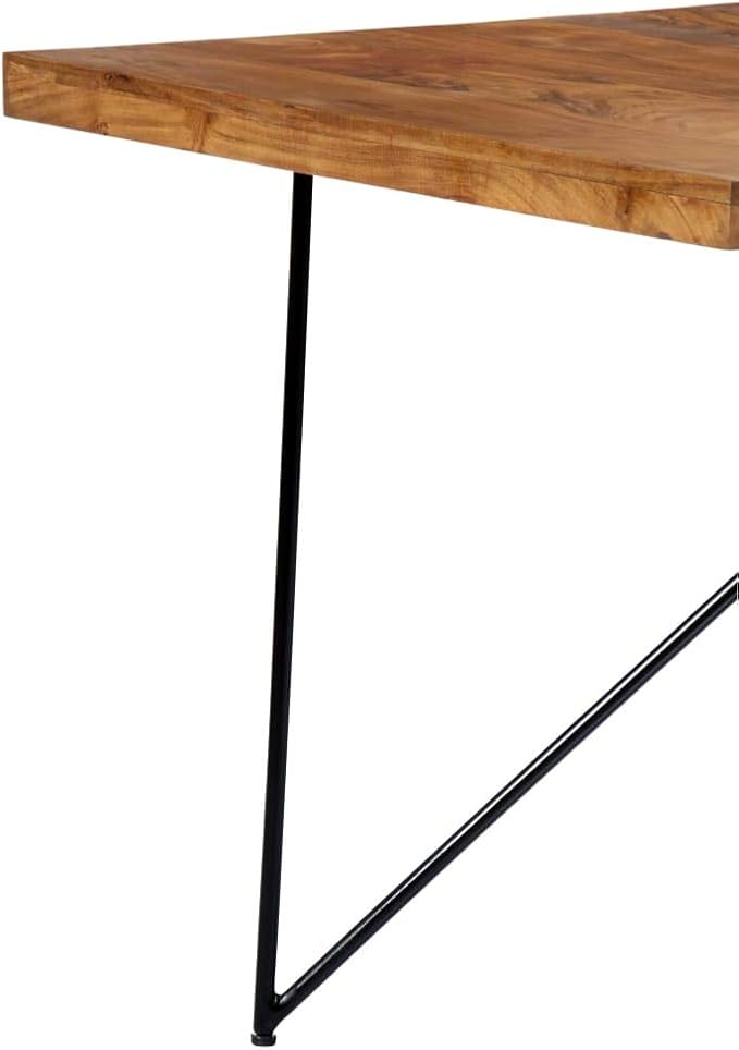 Industrial Dining Table 70.9x35.4 in Solid Acacia Wood & Steel Large for 6 Rectangular Kitchen Room Furniture Extendable Look