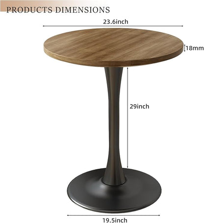 Round Dining Table 24" Circle Tulip Table with Wood Thickened Tabletop & Sturdy Metal Pedestal Mid Century Modern Farmhouse Kitchen Tables 2 People Small Places Living Room Cafe,Somber Walnut