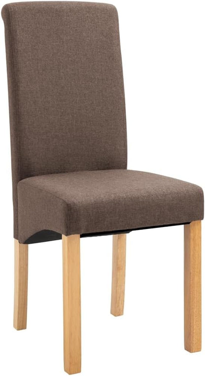 Dining Chair Set of 2 Brown Fabric and Wooden Frame Ergonomic Comfort for Dining Room Kitchen and Living Room