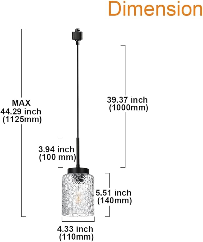 VINLUZ 3-Pack H-Type Track Lighting Pendant Fixture with Clear Glass Shades, Industrial Ceiling Hanging Light Black Finish for Kitchen Island