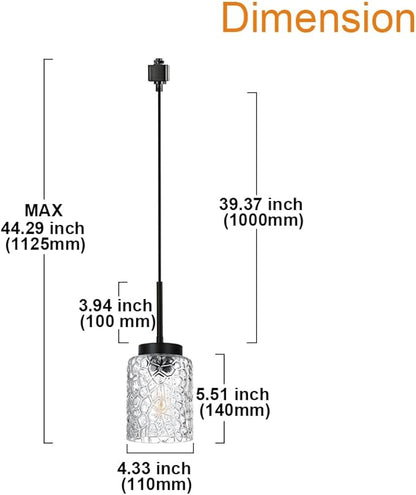 VINLUZ 3-Pack H-Type Track Lighting Pendant Fixture with Clear Glass Shades, Industrial Ceiling Hanging Light Black Finish for Kitchen Island