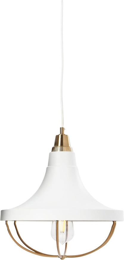 Presley - Caged Trumpet Metal Ceiling Light, Brushed Brass and White