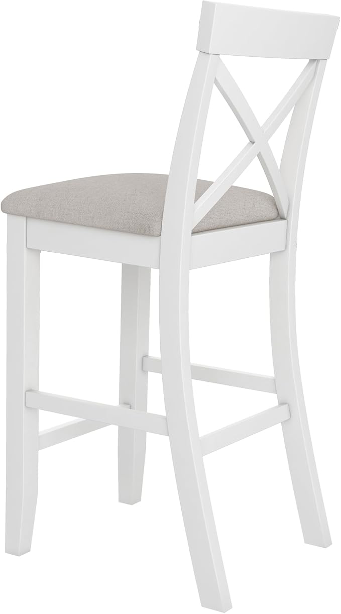 LUMISOL 3 Piece Pub Bar Table and Chairs Set, Solid Wood Counter Height Bar Table Set for 2, High Top Dining Table Set for Kitchen, Breakfast Nook, White + Beige