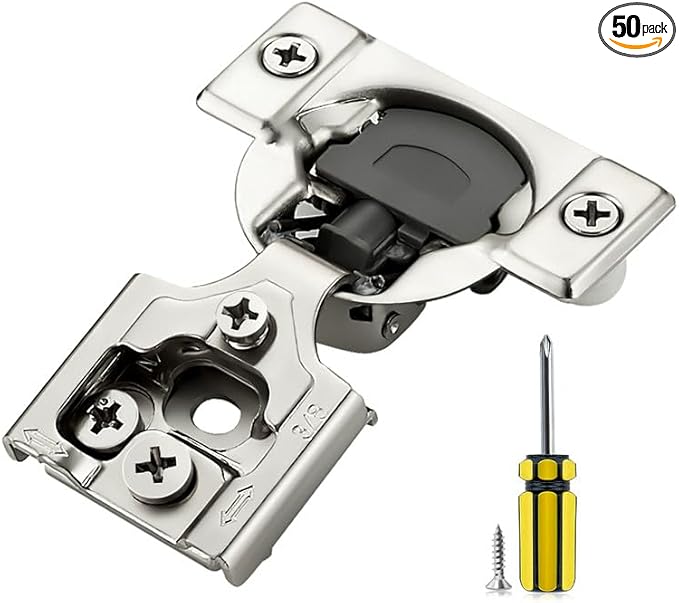 Ravinte 50 Pack 25 Pairs 3/8 inch Overlay Soft Close Hidden Door Hinge for Kitchen Cabinet Hardware - Stainless Steel & Satin Nickel