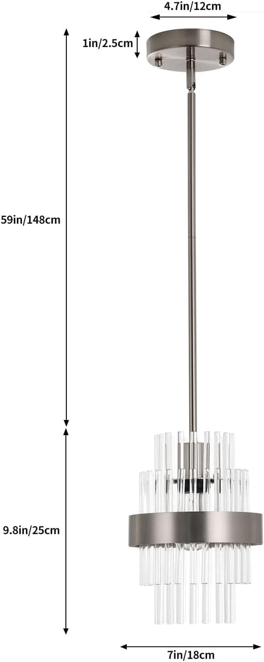 Modern Glass Pendant Light 7 Inch Brushed Nickel Island Light 2 Pack Ceiling Chandelier of Farmhouse Suitable for Pendant Lights Above Foyer, Hallway, Dining Table, and Washbasin