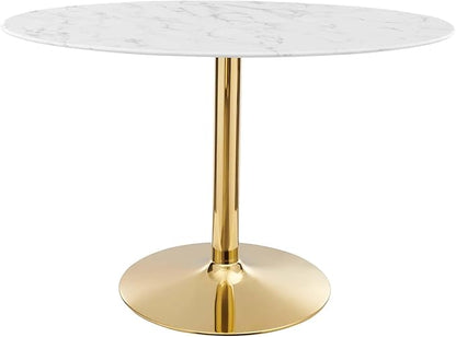 Modway Verne Oval Artificial Marble 48" Dining Table in Gold White
