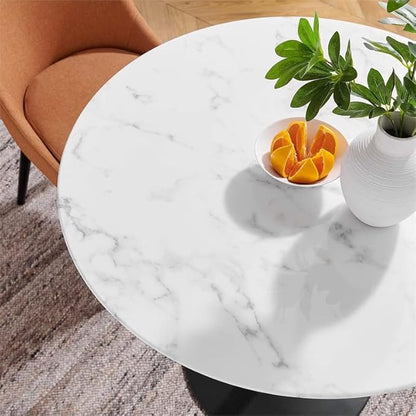 Modway Lippa Mid-Century Modern 36" Round Artificial Marble Dining Table in Black White