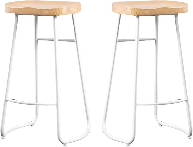 Rustic Backless Solid Wood Stools Set of 2, 45/65/75cm Counter Height stools with Metal Leg and Footrest, Chairs for Kitchen Island Dining Room,White Legs-45cm