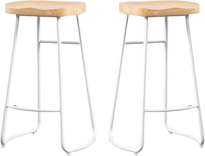 Rustic Backless Solid Wood Stools Set of 2, 45/65/75cm Counter Height stools with Metal Leg and Footrest, Chairs for Kitchen Island Dining Room,White Legs-75cm
