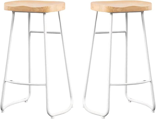 Rustic Backless Solid Wood Stools Set of 2, 45/65/75cm Counter Height stools with Metal Leg and Footrest, Chairs for Kitchen Island Dining Room,White Legs-75cm