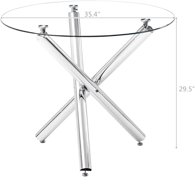 Round Glass Dining Table 35.4'' Inch Modern Round Kitchen Table with Metal Legs Durable Stylish Dinner Table for Dining Room Kitchen