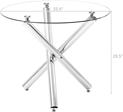 Round Glass Dining Table 35.4'' Inch Modern Round Kitchen Table with Metal Legs Durable Stylish Dinner Table for Dining Room Kitchen