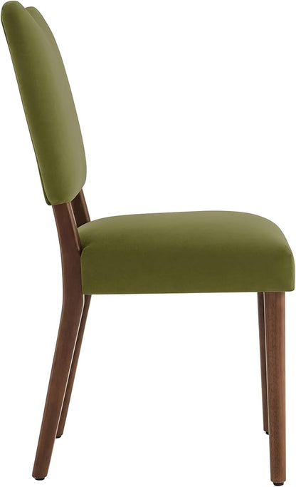 KISLOT Upholstered Dining Chairs Set of 2, Modern Velvet Kitchen Chairs with Solid Wood Legs, High Back Wooden Dining Room Chairs with Dark Walnut Color Legs for Farmhouse Kitchen Dining Room, Green