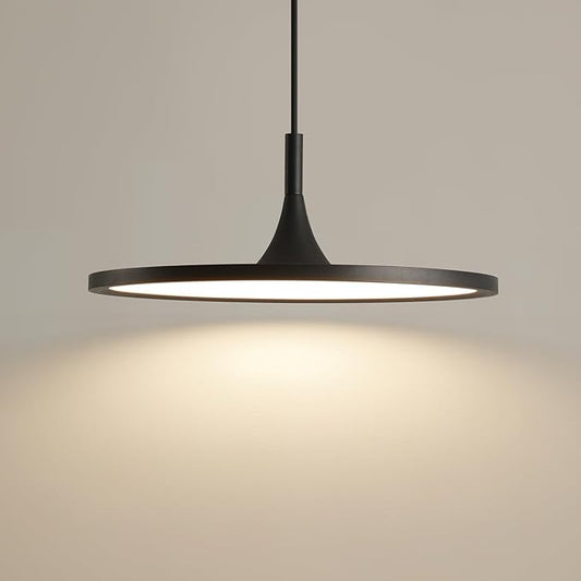 JAYMP Dining Room Modern Pendant Lighting Dimmable LED Disk Light Adjustable Height Kitchen Island Hanging Light Fixture (Black, Dia 15.7 inch)