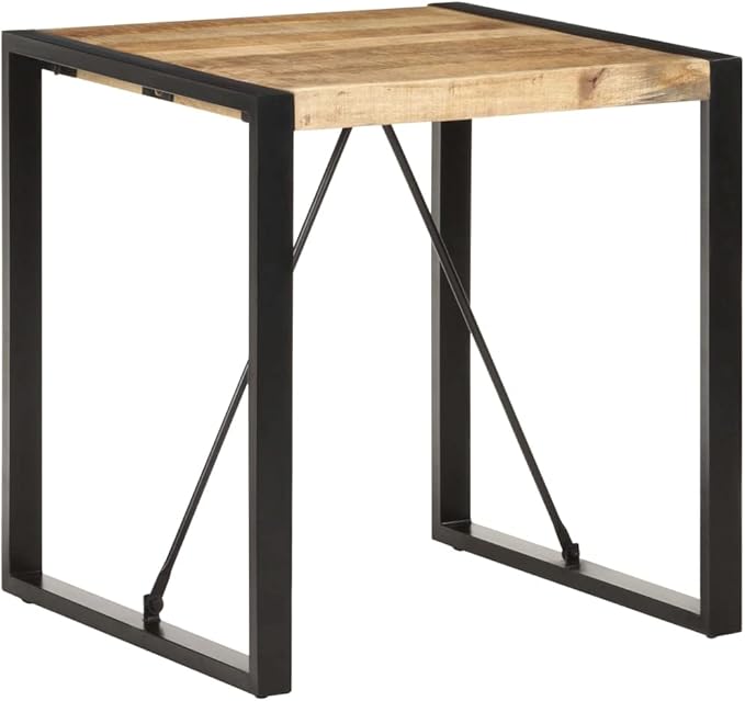 Small Square Dining Table 27.6 x 27.6 in Solid Mango Wood Top with Powder-Coated Steel Legs Modern Industrial Style Kitchen Table for Apartment Diner Breakfast Nook