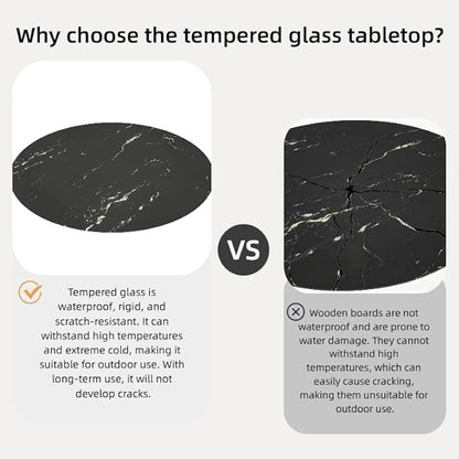 Round Table Top Multiple Sizes - Tempered Glass with Marble Design, Shatter-Resistant & Heatproof Surface Protector, Multipurpose for Dining/Coffee/Patio/End Table DIY Replacement (Black, 32 inch)