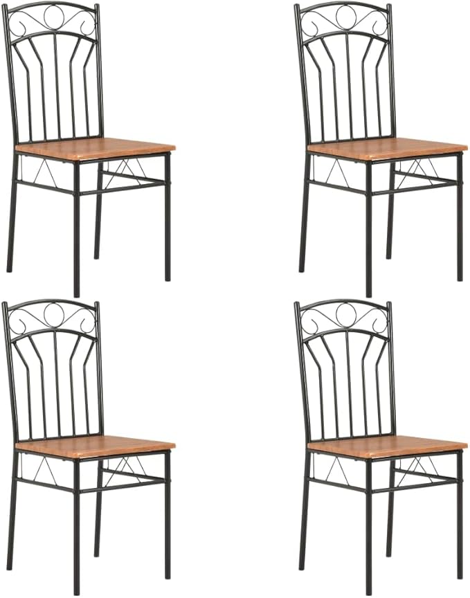 Mid-Century Modern Dining Chairs Set of 4, Brown & Black MDF and Steel Frame Kitchen Furniture with Smooth Finish and Ergonomic Design for Dining Room Kitchen Comedor