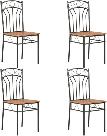 Mid-Century Modern Dining Chairs Set of 4, Brown & Black MDF and Steel Frame Kitchen Furniture with Smooth Finish and Ergonomic Design for Dining Room Kitchen Comedor