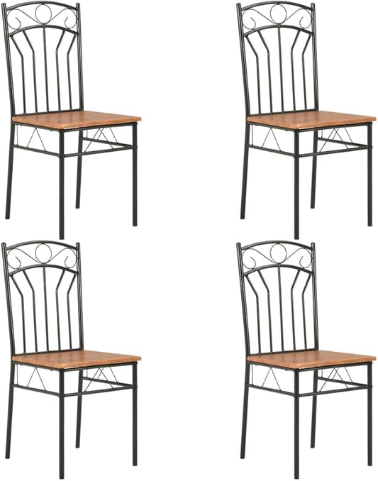 Mid-Century Modern Dining Chairs Set of 4, Brown & Black MDF and Steel Frame Kitchen Furniture with Smooth Finish and Ergonomic Design for Dining Room Kitchen Comedor