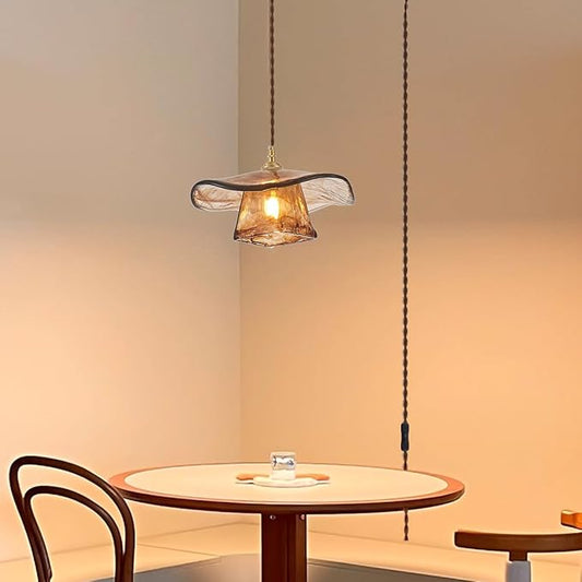 YLONG-ZS Hanging Lights with Plug in Cord,Hanging Lamp Plug in Gold Vintage Glass Pulley Brass Modern Pendant Lights for Kitchen Island,Dining Room, Living Room,Bedroom