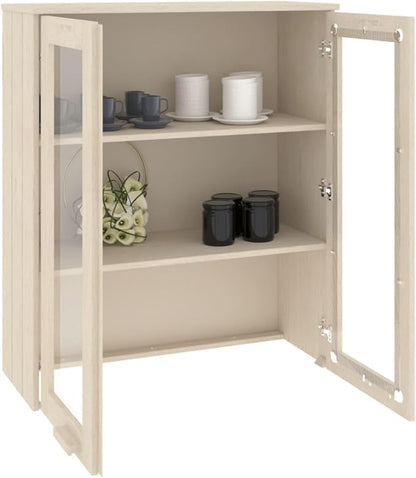 HAMAR Honey Brown Highboard Top, 33.5"x13.8"x39.4" Solid Pine Wood Sideboard, Kitchen Island Furniture with Glass Doors, Tall Buffet Cabinet Storage