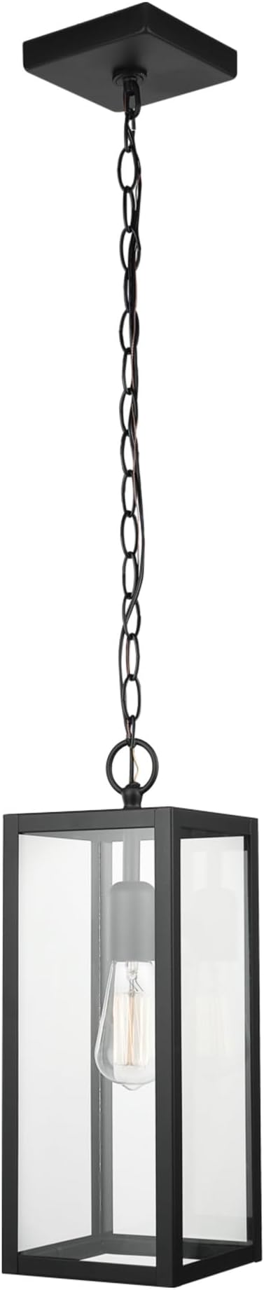 Globe Electric 44773 1-Light Outdoor Pendant, Matte Black, Clear Glass Shade, E26 Base Socket, Kitchen Island, Café, Ceiling Hanging Light Fixture, Modern, Vintage, Porch Light, Bulb Not Included