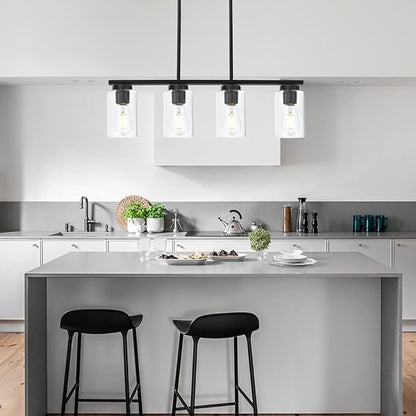 TODOLUZ Black Pendant Light Fixtures with Clear Glass Shades, 4-Lights Linar Kitchen Island Light for Farmhouse Dining Room Kitchen Pool Table