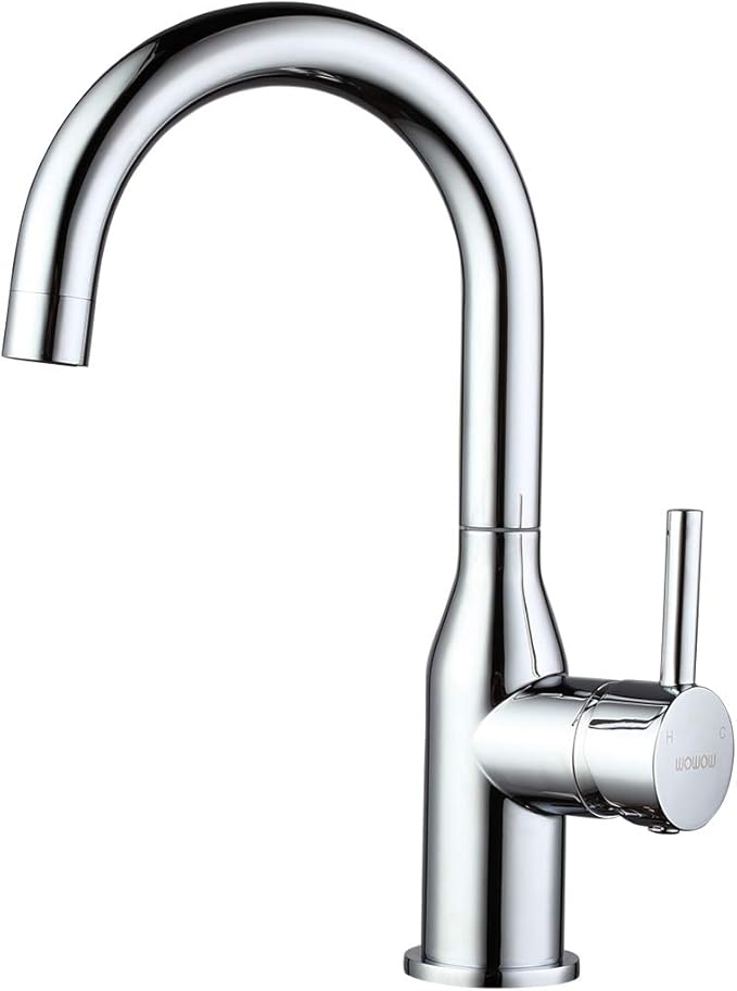 WOWOW Bar Sink Faucet Chrome Modern Single Handle Bar Faucet 1 Hole Small Kitchen Sink Faucet 360 Swivel RV Sink Faucets Mini Bar Tap with Water Supply Hoses