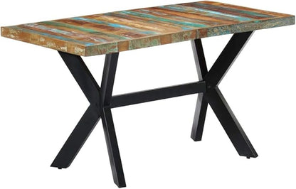 Industrial Solid Reclaimed Wood Dining Table, Rectangular Kitchen Table for 6 People, Vintage Dinner Furniture with Robust Powder-Coated Steel Legs for Dining Room & Kitchen Use