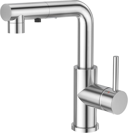 CREA Single Handle Bar Faucet with Pull Out Sprayer - Chrome,3 Hole, Deck Plate,Mini Prep Faucet for Kitchen,Bathroom and Outdoor Use