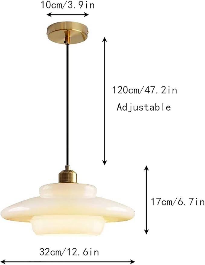 Vintage 12.6in White Glass Pendant Light Modern Spherical Hanging Lamp with Gold Metal Socket for Kitchen Island Dining Room Bedroom Living Room Hallway (12.6in)