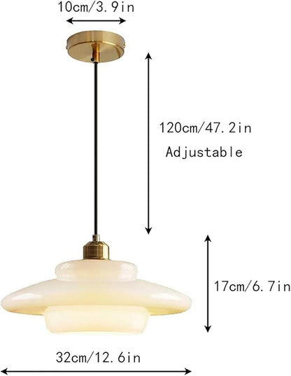 Vintage 12.6in White Glass Pendant Light Modern Spherical Hanging Lamp with Gold Metal Socket for Kitchen Island Dining Room Bedroom Living Room Hallway (12.6in)