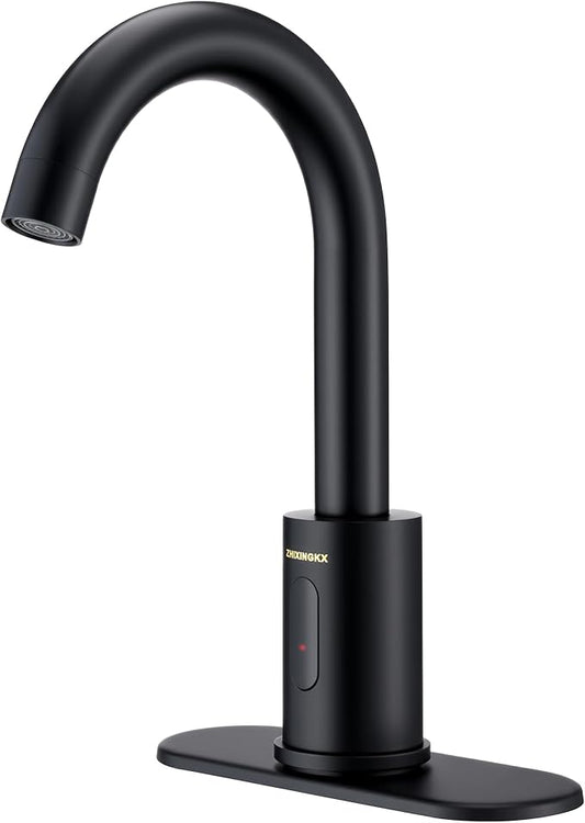Touchless Bathroom Faucets for 1 or 3 Hole, Tall Body Automatic Bathroom Sink Faucets with Deck Plate,Motion Sensor Commercial Faucets for Bathroom&Kitchen,360° Swivel Spout,Black