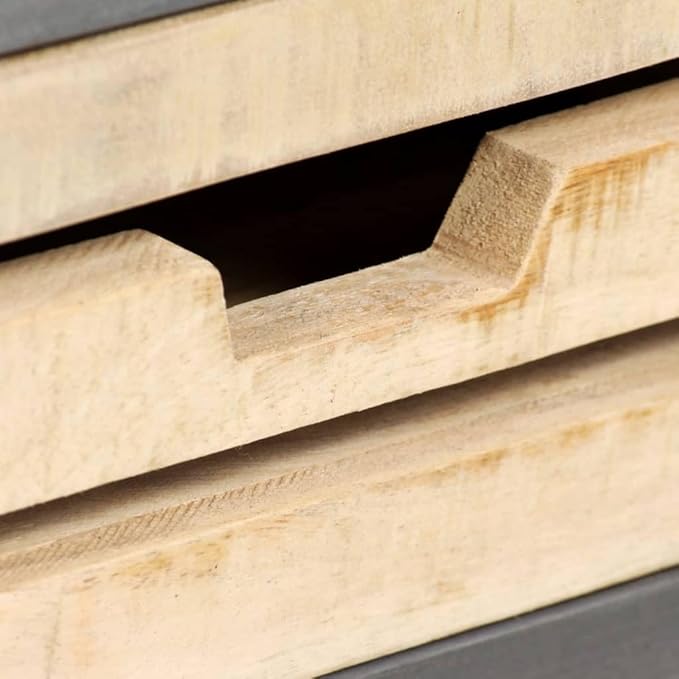 Mid-Century Modern Sideboard, Natural Mango Wood, Steel Accents, 25.6" Long, Brown Lacquered Finish, Buffet Cabinet with 4 Drawers, Living Room Furniture Storage Kitchen Furniture