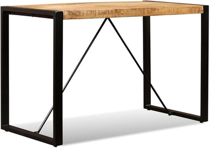 Dining Table, Brown and Black Solid Rough Mango Wood, 47.2 in Rectangular Kitchen Dinner Table, Industrial Style for 4 People
