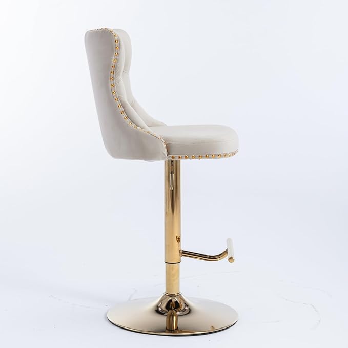 Modern Dining Chairs,Adjusatble Seat Height from Swivel Velvet Barstools,Comfortable Tufted Upholstered Chair with Backs,Stylish American Design Style for Home Pub Island,Reception Room,Beige-1