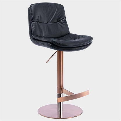Adjustable with Back, Counter Height Kitchen Island Chair, Titanium Brushed Stainless Steel Leather Heavy Base for Coffee,Black-Rose Gold