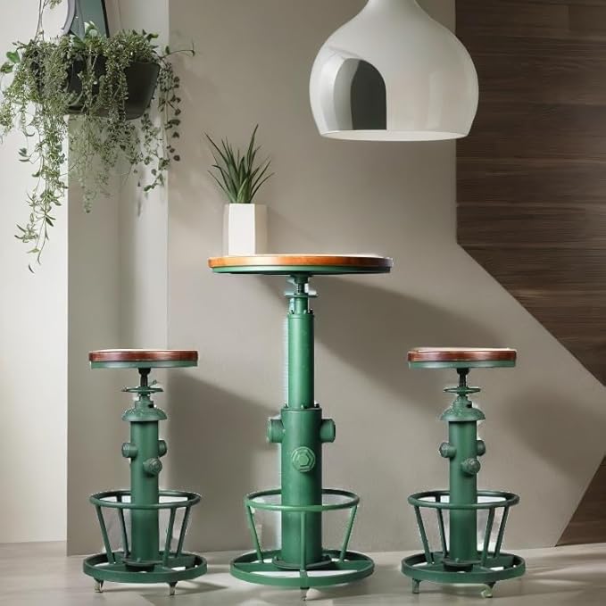 LOKKHAN Industrial Bar Table 38.6"-48.4" Height Adjustable Swivel Round Wood Tabletop 23.7" Dia, Kitchen Dining Office Coffee Bistro Pub Table (Aged Green)