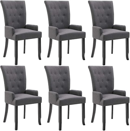 6-Piece Dark Gray Fabric Dining Chairs with Armrests, Solid Oak Wood Frame Modern Farmhouse Kitchen and Dining Room Chairs Set, Comfortable Upholstered Seating for Home Restaurant