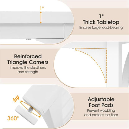 White 63" Rectangular Dining Table with Adjustable Foot Pads for Stability & Small Spaces, Narrow Kitchen Table, Space Saving Dining Tables, Kitchen Island Tables Stable Dining Table